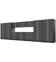 NewAge Garage Cabinets BOLD Series Grey 7-Piece Set with Stainless Top, Backsplash and Hook Kit