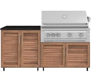 Outdoor Kitchen Louvered Stainless Steel 4 Piece Cabinet Set with Casters and 2 Door, Grill Cabinet, Platinum Grill, Countertop, Grove / 40 in.