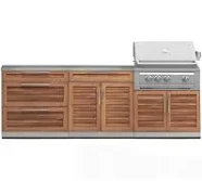 Outdoor Kitchen Stainless-Steel Louvered Doors 5 Piece Cabinet Set with 3 Drawer, 2-Door with Drawer, Grill Cabinet, Platinum Grill and Countertop,