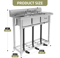 3 Compartment Kitchen Sink 39x18