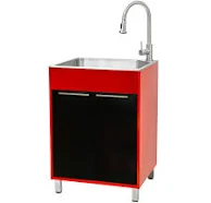 Presenza Brushed Steel Drop-in Utility tub with Cabinet and Faucet