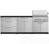 Outdoor Kitchen Stainless-Steel 4 Piece Cabinet Set with Bar, Grill Cabinet, Platinum Grill, and Countertop