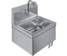Amgood Stainless Steel Hands-Free Wall-Mounted Hand Sink 17 in x 15 in with Faucet and Double Knee Valves