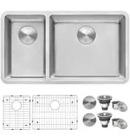 Ruvati 32-inch Undermount Kitchen Sink 30/70 Double Bowl 16 Gauge Stainless Steel RVM5307