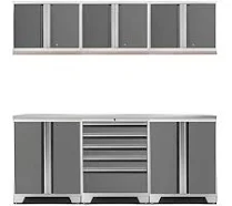 NewAge Garage Cabinets PRO Platinum 7-Piece Work Station with Stainless Steel Top