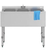 Koolmore 38 in. Three-Compartment Commercial Bar Sink with 3 in. Backsplash and Low Lead Faucet SBR3B38-320