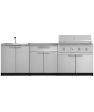 Outdoor Kitchen Stainless-Steel 5 Piece Cabinet Set with Bar, Sink, Grill Cabinet, Performance Grill, and Countertop