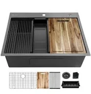 Glacier Bay 32 in. Drop-in Single Bowl 18 Gauge Gunmetal Black Stainless Steel Workstation Kitchen Sink