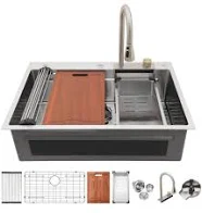 Rainlex Drop-in Single Bowl Stainless Steel Workstation Kitchen Sink with Pull-out faucet