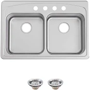 Glacier Bay 33 in. Drop-in 50/50 Double Bowl 20 Gauge