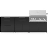 Outdoor Kitchen Stainless-Steel 5 Piece Cabinet Set with with 3-Drawer, Bar, Grill Cabinet, Platinum Grill and Countertop, Matte Black / 40 in.