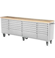 Lycan 99htc9624w Htc9624w 96 inch 96 inch 24 Drawer Wide Stainless Steel Anti-Fingerprint Tool Chest with Work Station