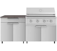 Outdoor Kitchen Stainless Steel 4 Piece Cabinet Set with Casters and Bar, Grill Cabinet, Platinum Grill, and Countertop, Stainless Steel / 40 in.