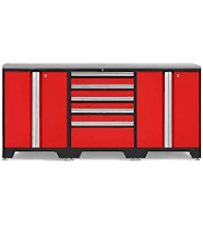 NewAge Garage Cabinets Pro Red 4-Piece Work Station with Stainless Steel Top