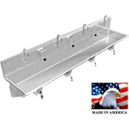 Best Sheet Metal - 043K84208B - BSM Inc. Stainless Steel Sink, 4 User w/Knee Valve Operated Valves Wall Mounted 84 L X 20 W X 8 D