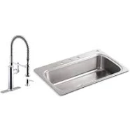 KOHLER Verse Drop-in Stainless Steel 33 in. Single Bowl Kitchen Sink with Sous Kitchen Faucet