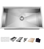 Glacier Bay 4304F Zero Radius Undermount 18G Stainless Steel 30 in. Single Bowl Workstation Kitchen Sink with Accessories
