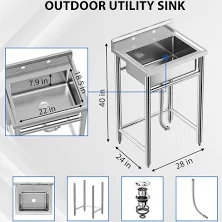 Free Standing Sink With Pull-Out Faucet,Adjustable Support Feet babevy