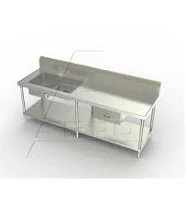 AERO Manufacturing PT-72 Inch Work Table with Prep Sink Stainless Steel and 2 Sinks | Commercial Restaurant Supply
