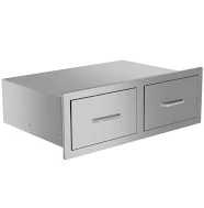 Double Drawer Stainless Steel Cabinet for Outdoor Kitchens & Courtyards Durable Weather-Resistant Storage Solution, Size: 29.5, Silver