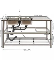 Commercial sinks, Stainless Steel Commercial Sink Utility Sink 2 Compartment Kitchen w / Prep Table