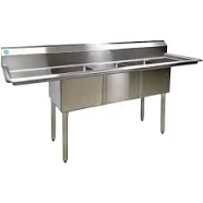 75 in. Freestanding Stainless Steel Commercial NSF 3 Compartments Sink EC3T1515LR with Drainboard 18-Gauge