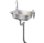 Fdzylyg Stainless Steel Sink Wall Mount Commercial Hand Washing Station Prep Utility Kitchen & Bar Sinks Basin W/Gooseneck Faucet and Strainer