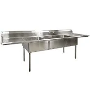 120 in. Stainless Steel 3 Compartment Sink Freestanding Commercial Sink