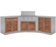 Outdoor Kitchen Stainless-Steel Louvered Doors 7 Piece Cabinet Set with 2 Door, Bar, Corner, Grill Cabinet, Performance Grill, and Countertops