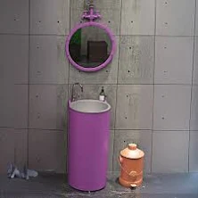 Simple Stainless Steel Oval Pedestal Bathroom Sink with 1 Hole, Center Trapway, and Pedestal