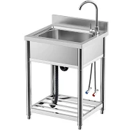 KINGBO Free Standing Stainless-Steel Single Bowl Commercial Restaurant Kitchen Sink Set w/Faucet
