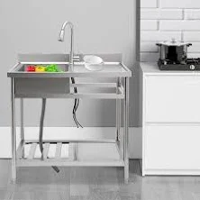 Commercial Free-Standing Kitchen Utility Sink - Sink Placement-Right