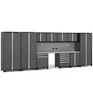 NewAge Products PRO 3.0 Series Grey 12-Piece Cabinet Set with Stainless Steel Tops and Slatwall Hook Kit