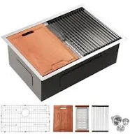 Lycvki 16 Gauge Brushed Nickel Stainless Steel 27 in. Undermount Bar Sink Workstation Kitchen Sink