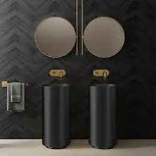 Black Modern Round Stainless Steel Basin Pedestal Basin Freestanding