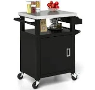 Uforic 25 Inch Outdoor Kitchen Rolling Bar Cart with Storage Cabinet