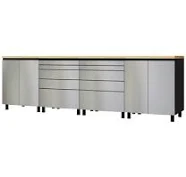 Contur Cabinet 10' Premium Stainless Steel Garage Cabinet System with Butcher Block Tops