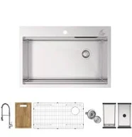 Glacier Bay 33 in. Drop-in Single Bowl 18-Gauge Stainless Steel Workstation Kitchen Sink with Waterfall and Spring Neck Faucet 4538FSS