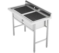 Ktaxon Stainless Steel Sink 2 Compartment Freestanding Utility Sink, for Garage, Kitchen, Laundry Room, Silver
