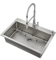 Moen Reza 33 in. Drop-in/Undermount Single Bowl Stainless Steel Kitchen Sink with Spring Faucet Grid and Drain 216003