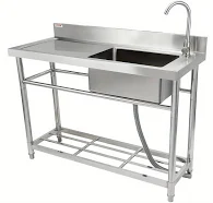VEVOR Stainless Steel Utility Sink, Free Standing Single Bowl Commercial Kitchen Sink Set w/Workbench, 39.4 x 19.1 x 37.4 in Commercial Single Bowl