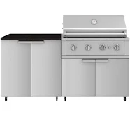 Outdoor Kitchen Stainless Steel 4 Piece Cabinet Set with Casters and 2 Door, Grill Cabinet, Performance Grill, Countertop, Stainless Steel / 36 in.