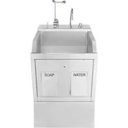 Blickman - 1339881PED - Single Station Pedestal Lodi Scrub Sink with Eyewash and Digital Timer, Knee Action Control