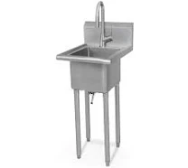 Glacier Bay 18 in. W x 18 in. D Freestanding Stainless Steel 1-Compartment Commercial Laundry/Utility Sink with Faucet and Drain