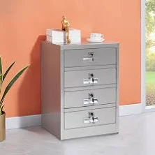 Stainless Steel Metallic 1-Wide Office Storage Cabinets, 4 Drawers, 17.3